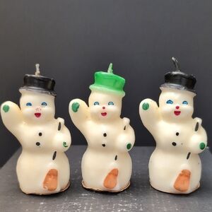 VGT 1950s Gurley Novelty Co,Set Of 3 Snowman Candles.